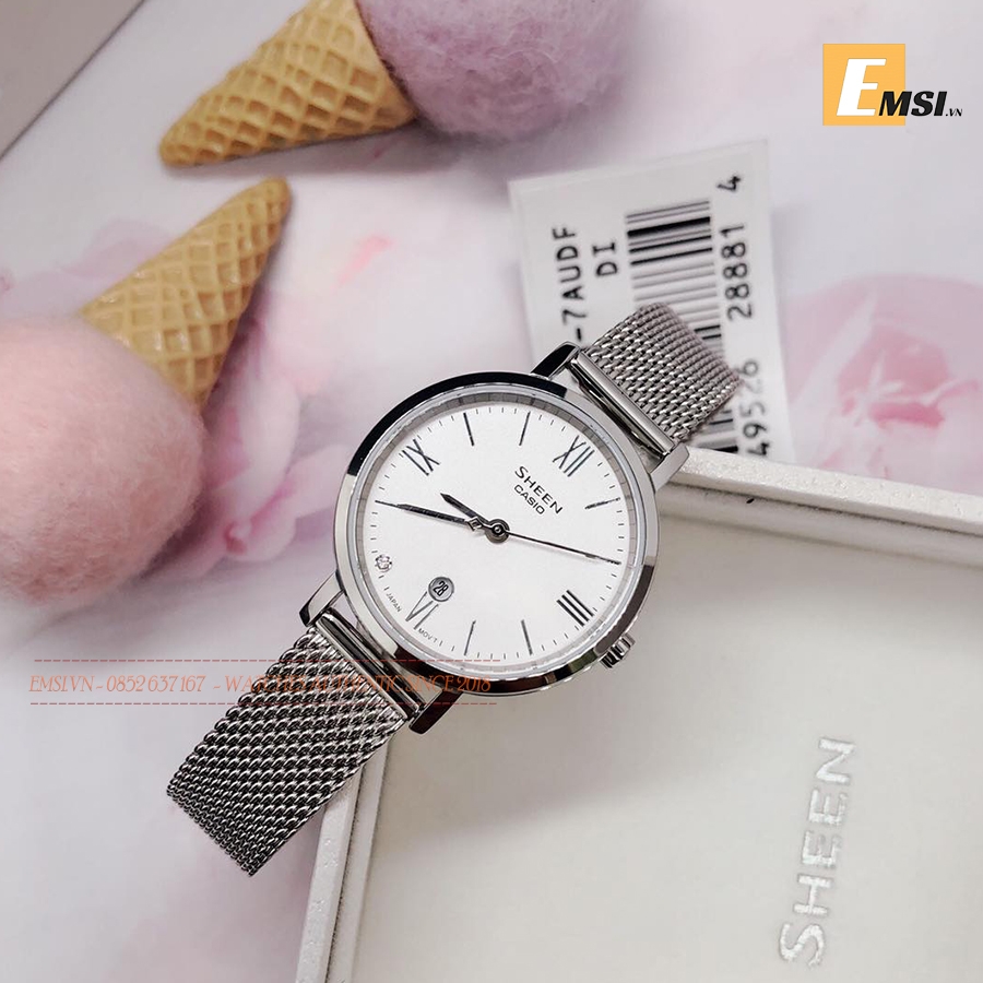 CASIO SHE-4540M-7AUDF (4539M) – NỮ – KÍNH SAPPHIRE – QUARTZ (PIN) – DÂY KIM LOẠI – MẶT SỐ 28mm