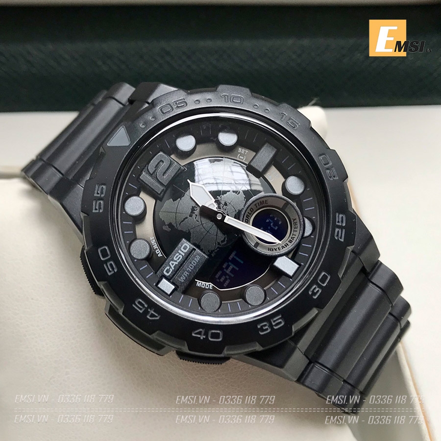 Casio AEQ-100W-1A - Đồng Hồ Nam - Điện Tử - Kính Nhựa - Size Mặt 48mm - Bảo Hành 5 Năm - Chính Hãng -Emsi.vn