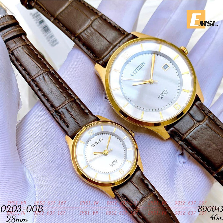 Đồng Hồ Cặp Nam Nữ Citizen BD0043-08B và ER0203-00B Chính Hãng Dây Da Cao Cấp