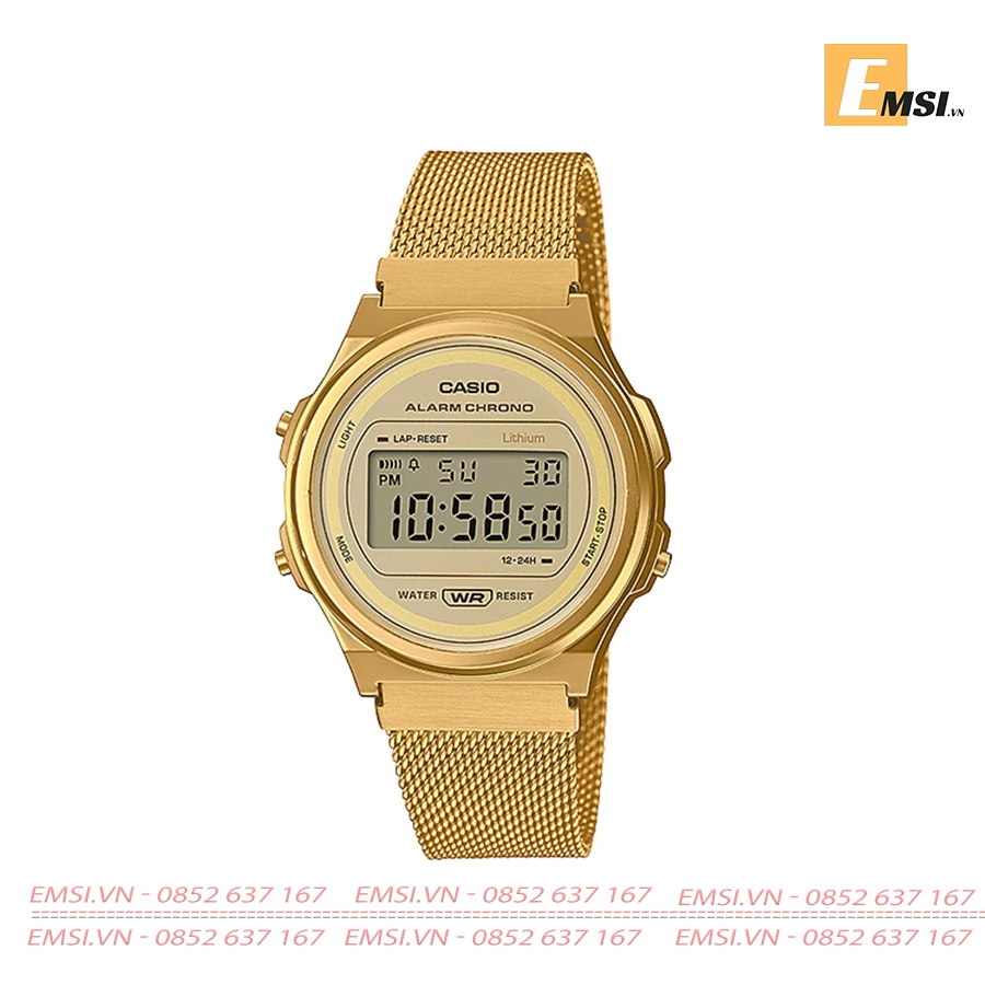A171WEMG-9A | Đồng Hồ Casio | Điện Tử Cổ Điển | Dây Kim Loại Mạ Vàng | Chống Nước | Pin 7 Năm - Emsi.vn