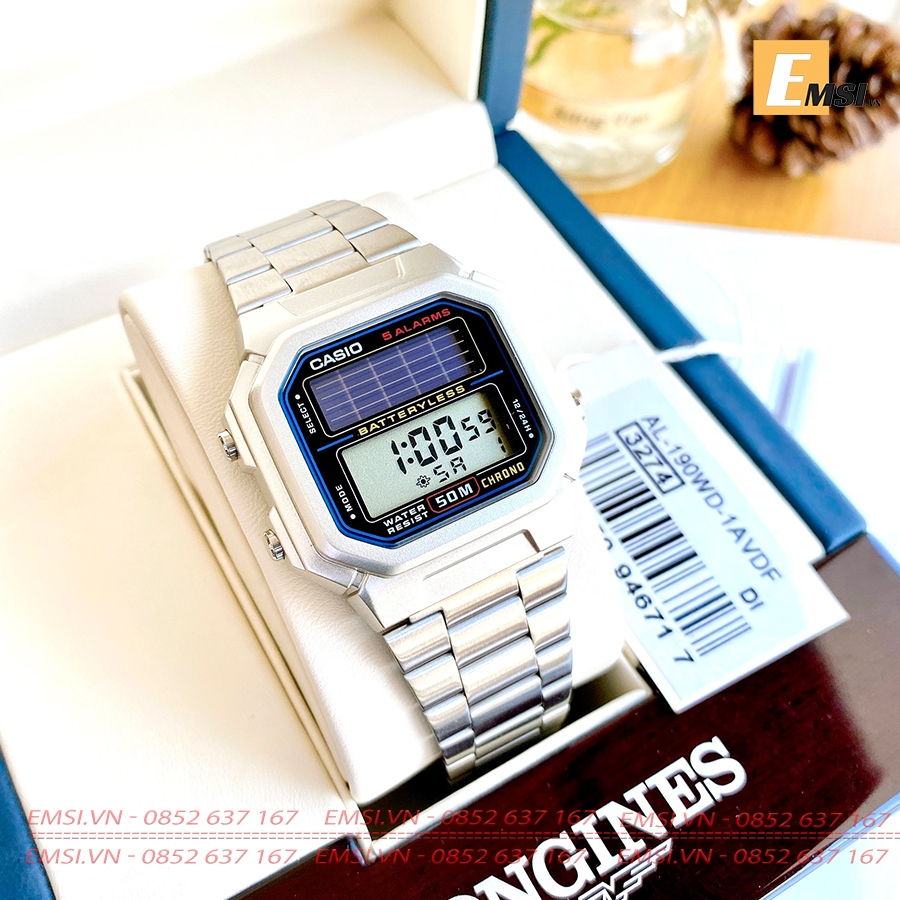 AL-190WD-1AVDF | Đồng Hồ Casio | Điện Tử Cổ Điển | Dây Kim Loại | Mặt Vuông | Pin Năng Lượng