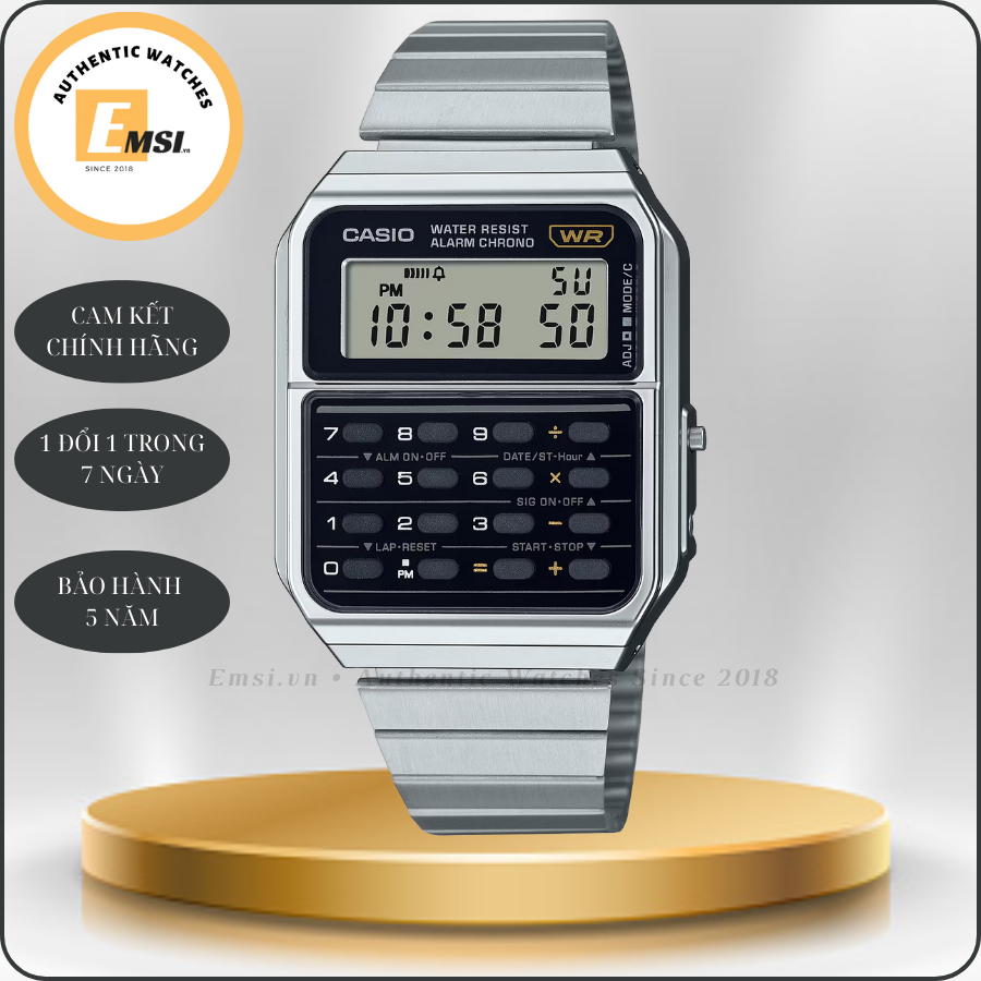 Đồng hồ nam Casio Vintage Máy tính kỹ thuật số bằng thép không gỉ - CASIO CA-500WE-1A