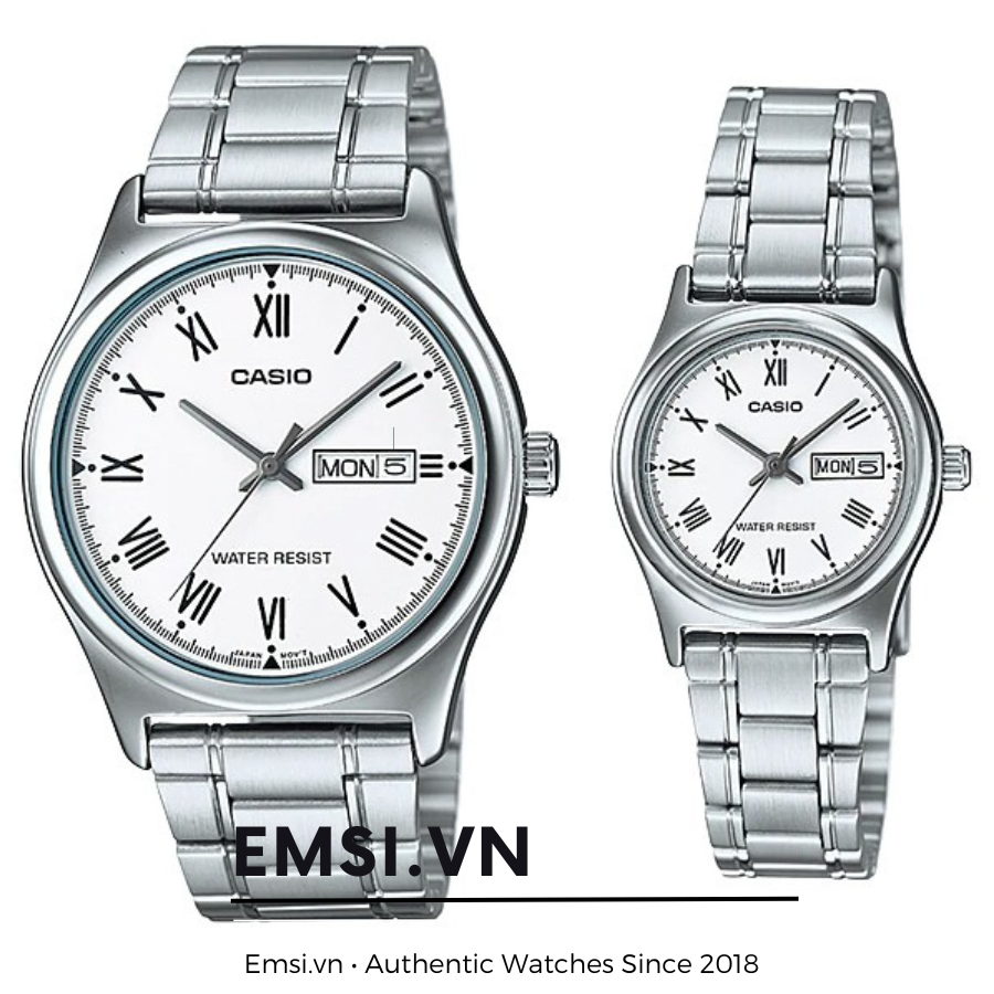 Đồng hồ đôi nam nữ dây kim loại CASIO MTP/LTP V006D-7B