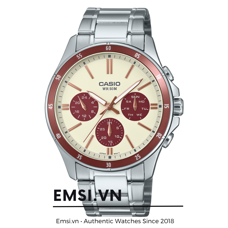 Casio MTP-1374D-5A2 Nam – Dây Kim Loại – 6 Kim – Quartz – 5ATM