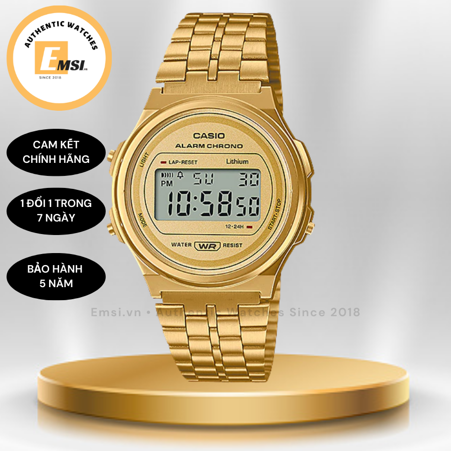 Đồng hồ Unisex Casio Thanh niên Cổ điển Tông màu Vàng không gỉ A171WEG-9A