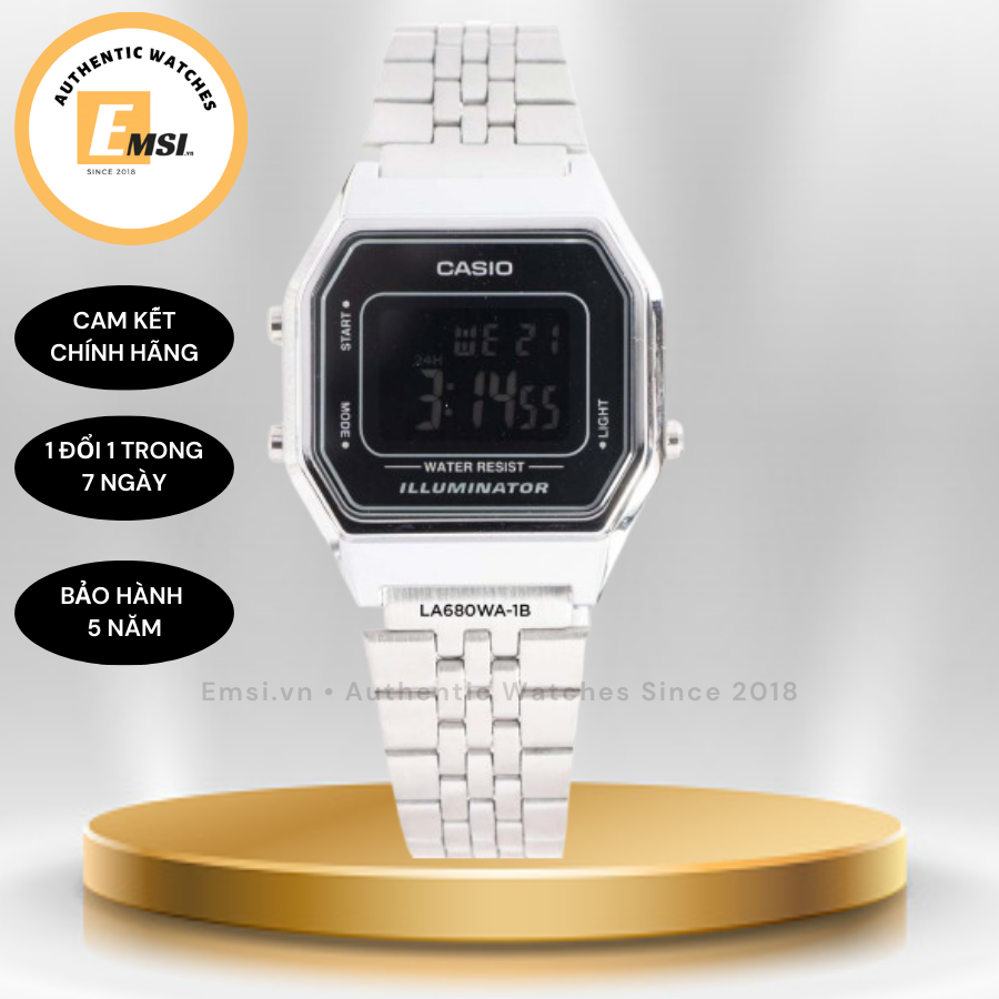Đồng hồ nữ Casio LA680WA-1B - Kính nhựa - Đồng hồ điện tử - Size mặt 28.5mm EMSI.VN