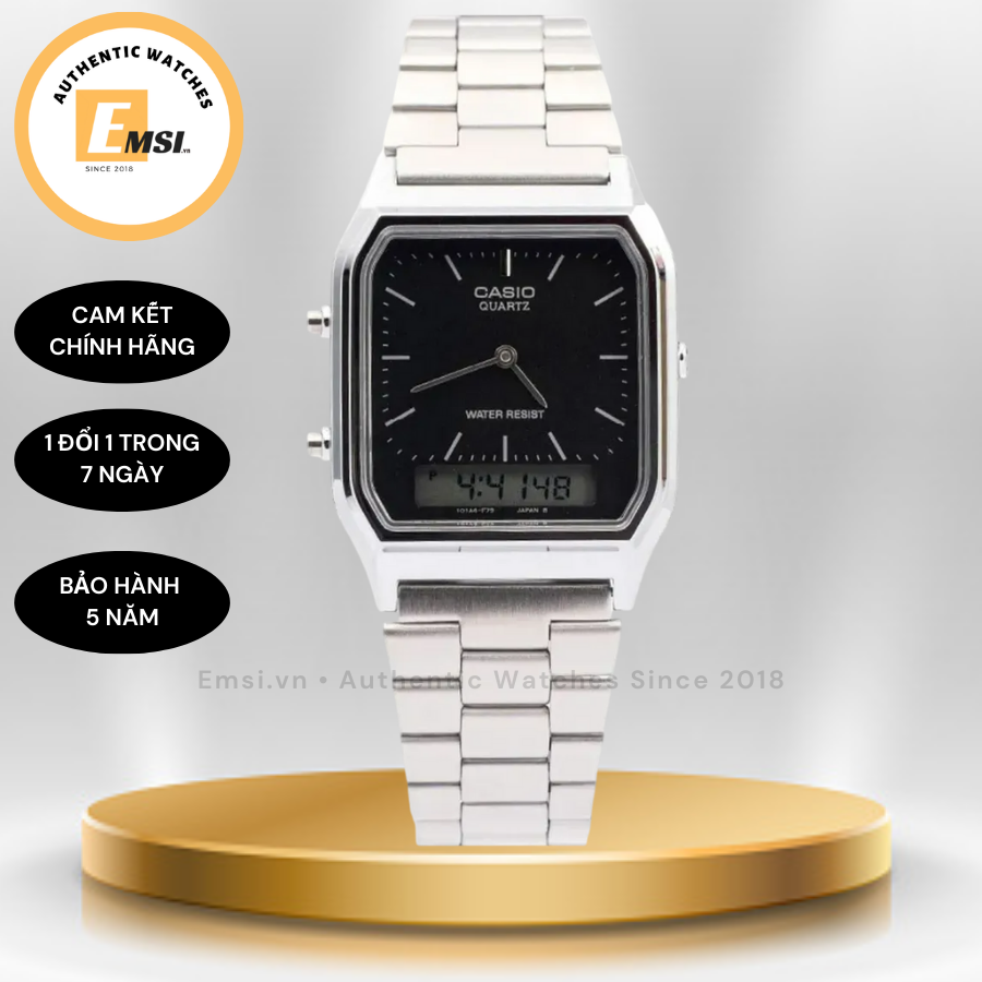 Casio AQ-230A-1DMQ - Đồng Hồ Unisex - Điện Tử - Kính Nhựa - Size Mặt 29.8mm - Bảo Hành 5 Năm - Chính Hãng