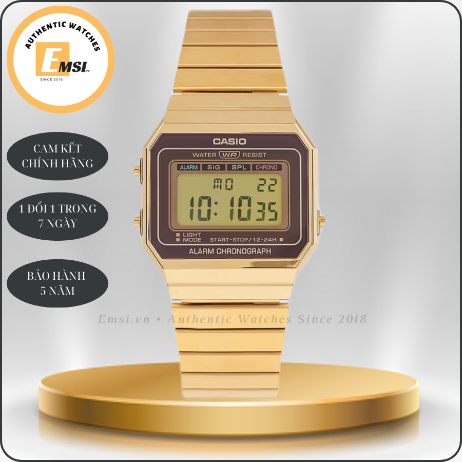 Casio A700WG-9ADF - Đồng Hồ Unisex - Điện Tử - Kính Khoáng - Size Mặt 35.5mm EMSI.VN