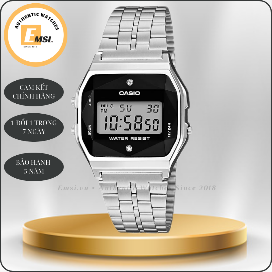 Casio A159WAD-1DF - Đồng Hồ Unisex - Điện Tử - Kính Nhựa - Bảo Hành 5 Năm - Chính Hãng