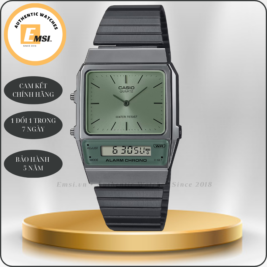 Casio 32mm Unisex AQ-800ECGG-3ADF -  Nostalgic Vintage Stainless Steel Watch