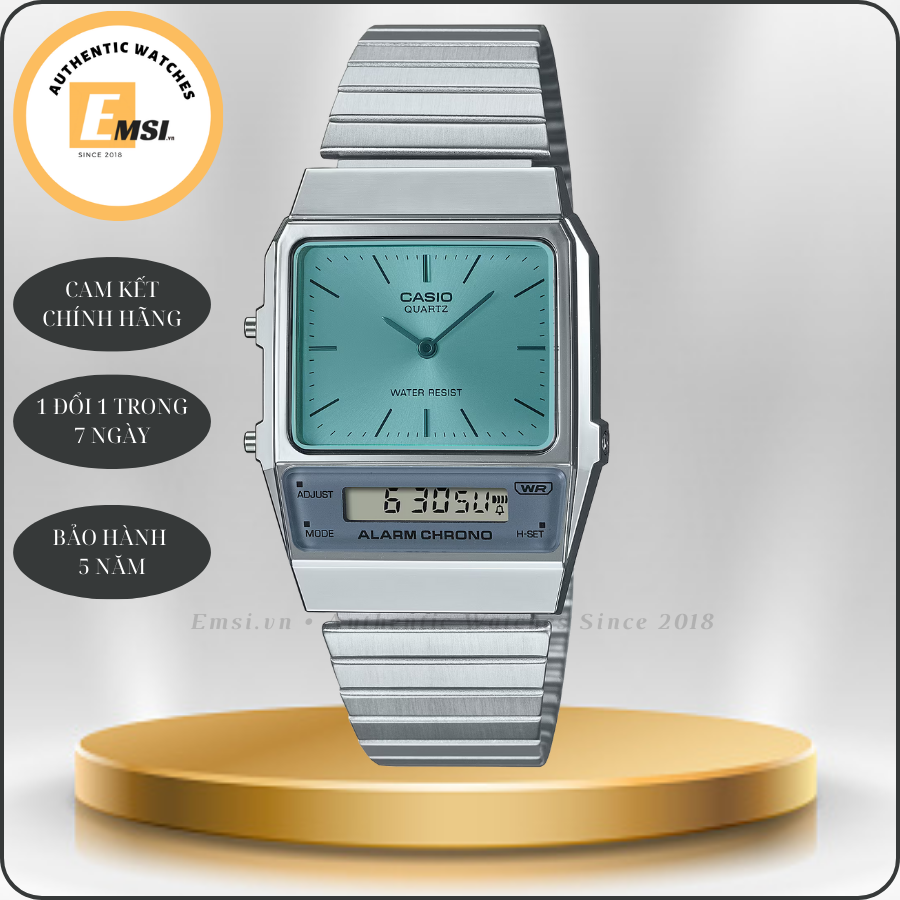 AQ-800EC-2A | Đồng Hồ Casio | Dây Kim Loại | Kim - Số