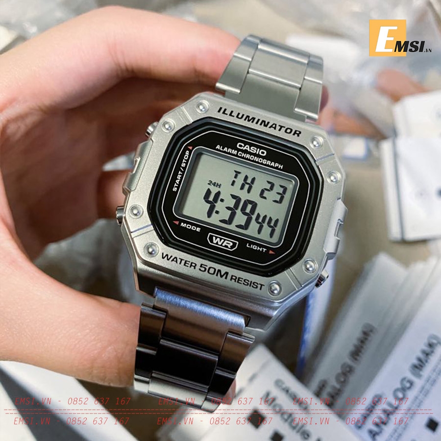 W-218HD-1AV | Nam | Dây Kim Loại | Mặt Vuông | Pin 7 Năm - Emsi.vn Đồng hồ chính hãng giá tốt