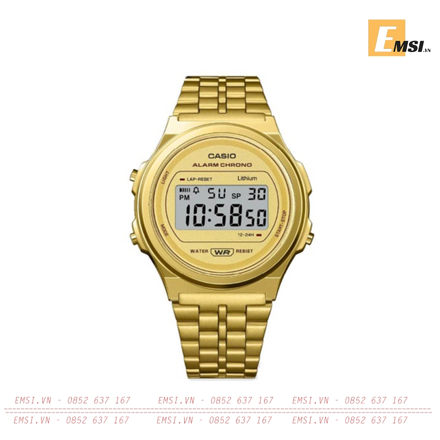 Đồng hồ Unisex Casio Thanh niên Cổ điển Tông màu Vàng không gỉ A171WEG-9A