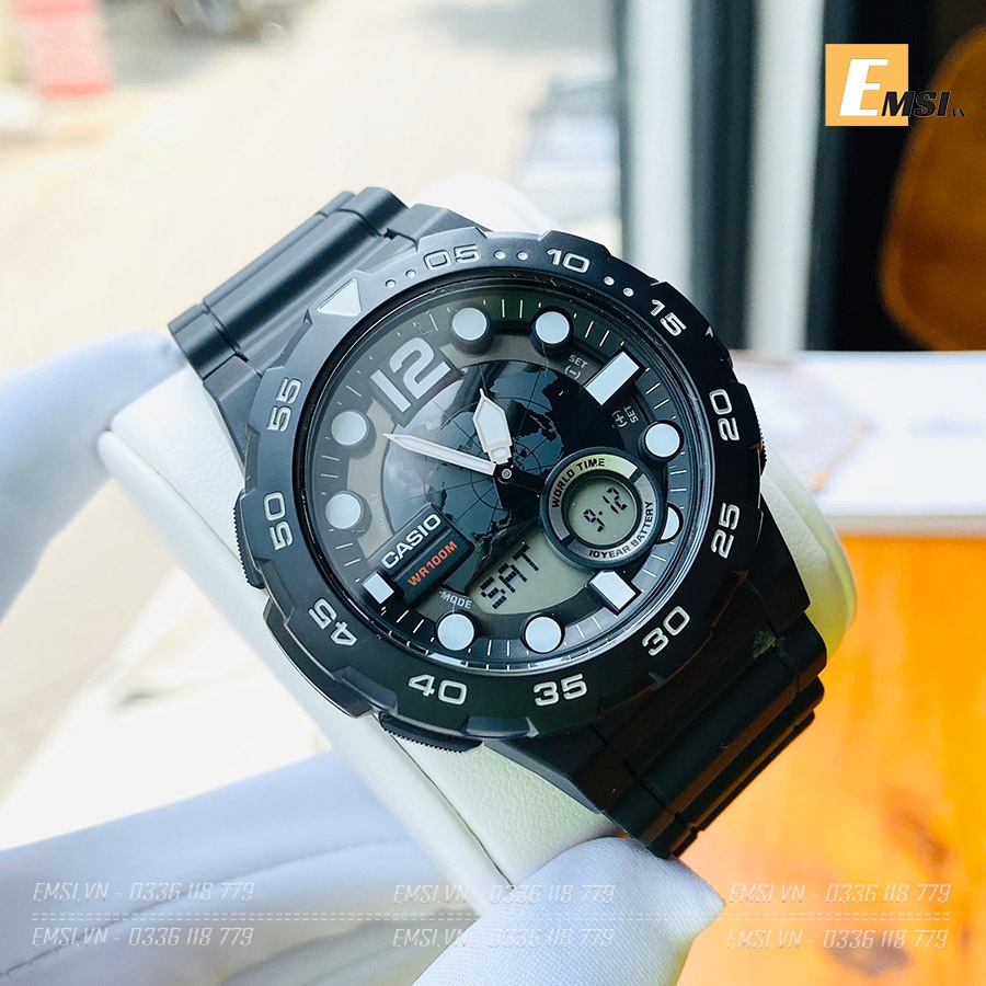 Casio AEQ-100W-1A - Đồng Hồ Nam - Điện Tử - Kính Nhựa - Size Mặt 48mm - Bảo Hành 5 Năm - Chính Hãng -Emsi.vn