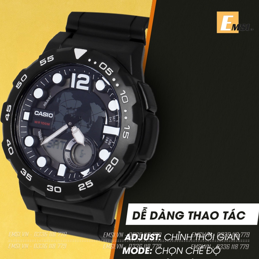 Casio AEQ-100W-1A - Đồng Hồ Nam - Điện Tử - Kính Nhựa - Size Mặt 48mm - Bảo Hành 5 Năm - Chính Hãng -Emsi.vn