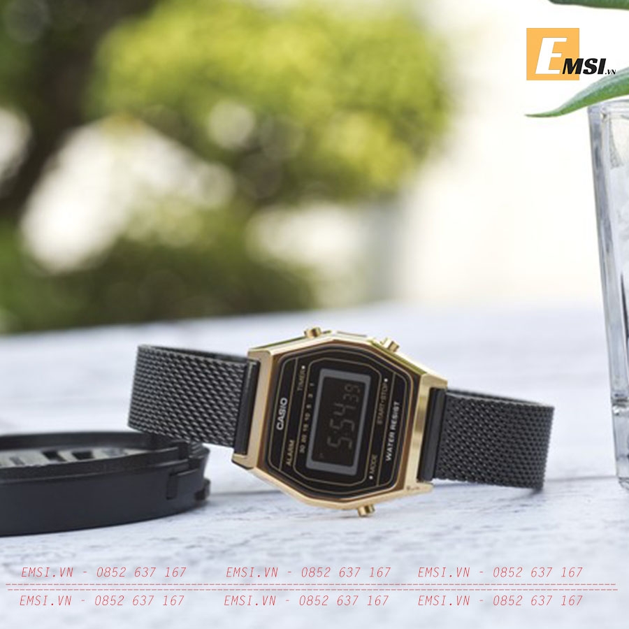 Đồng Hồ Nữ Casio LA690WEMB-1BDF Dây Kim Loại Mạ Ion Đen - Viền Mạ Vàng Cao Cấp