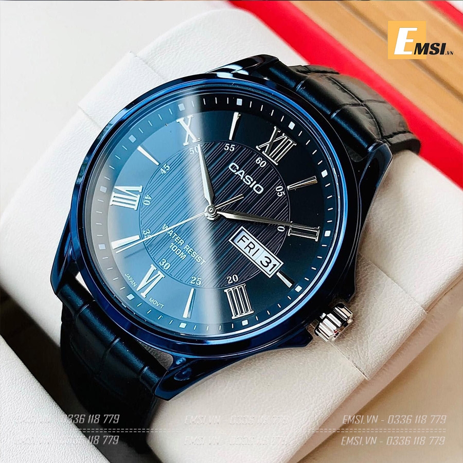 Casio MTP-1384BUL-1A - Đồng Hồ Nam - Kính Khoáng - Dây Da thật - Emsi.vn