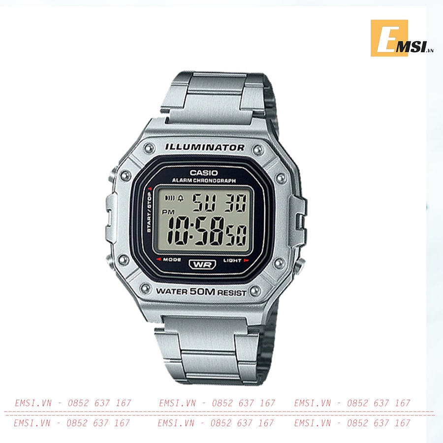 W-218HD-1AV | Nam | Dây Kim Loại | Mặt Vuông | Pin 7 Năm - Emsi.vn Đồng hồ chính hãng giá tốt