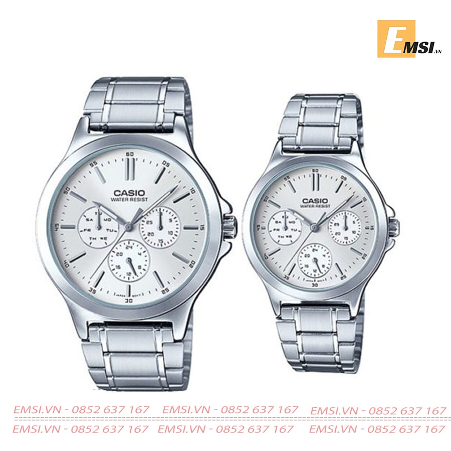 Đồng hồ cặp đôi Casio MTP-V300D-7A & LTP-V300D-7A Dây kim loại - Mặt trắng - Chống nước