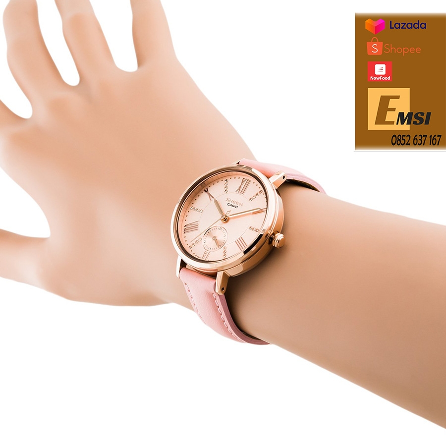 Đồng Hồ Nữ Casio Sheen SHE-3034GL-9A Dây Da - Viền Mặt Mạ Vàng Hồng