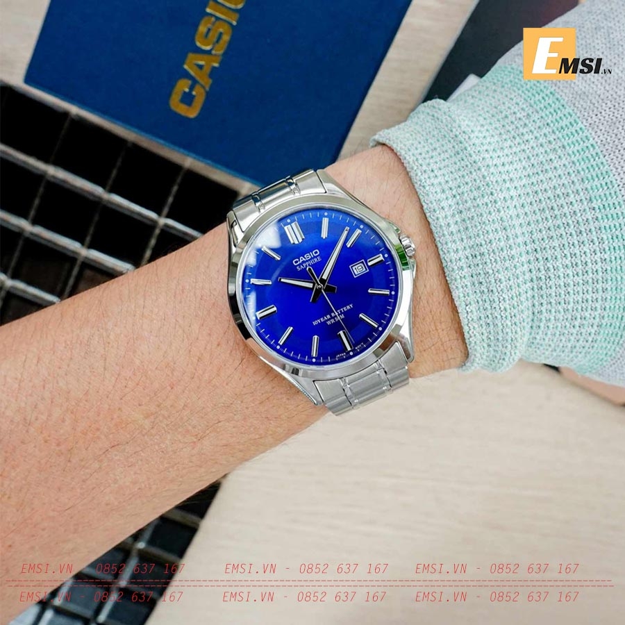 Đồng Hồ Casio Nam MTS-100D-2AVDF Dây Kim Loại - Nền Mặt Xanh - Kính Saphia - Tuổi Thọ Pin 10 Năm - Emsi.vn