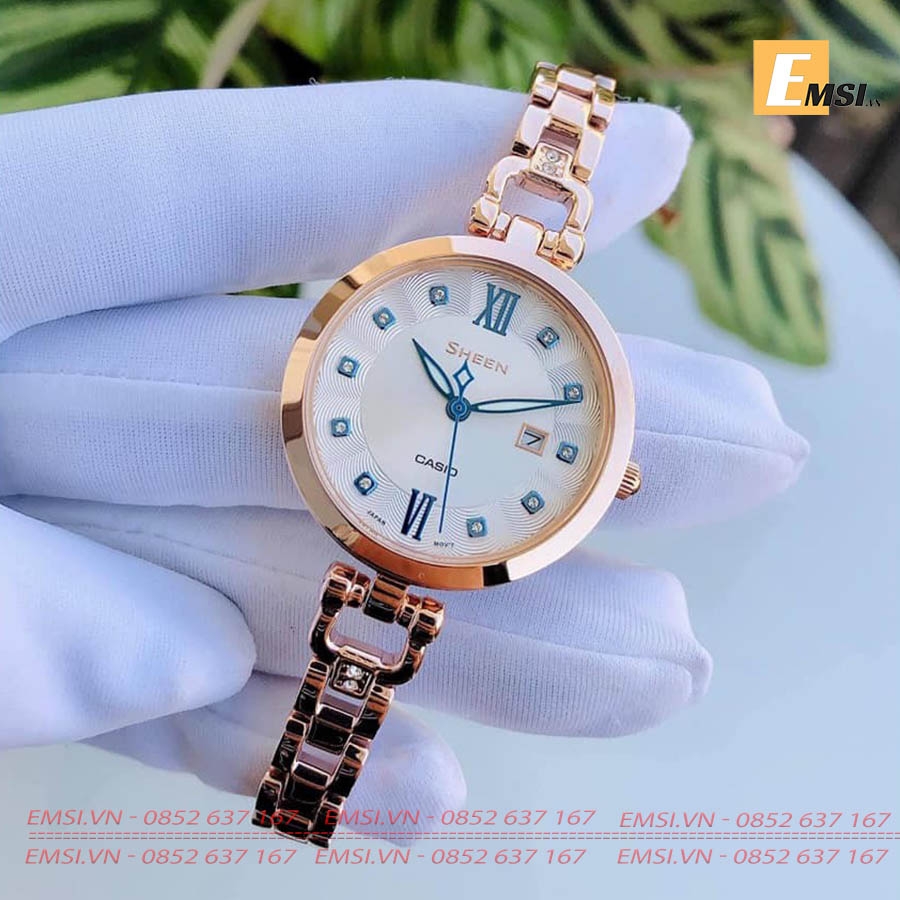 Đồng Hồ Nữ Casio Sheen SHE-4055PG-7A Dây Kim Loại Và Vỏ Mạ Ion Màu Vàng Hồng - Đính Đá Cao Cấp