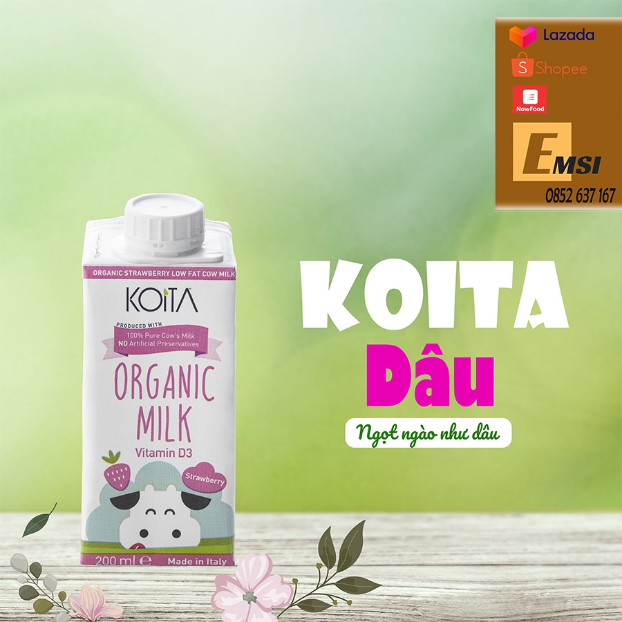 Thùng 24 hộp - Sữa bò hữu cơ ít béo Koita Milk 200ml