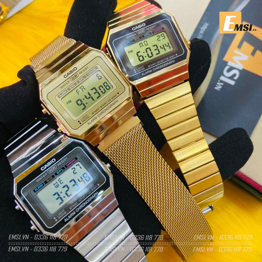 Đồng hồ nam nữ Vintage Casio A700MWG-9A - Kích thước vỏ : 37,4×35,5×6mm