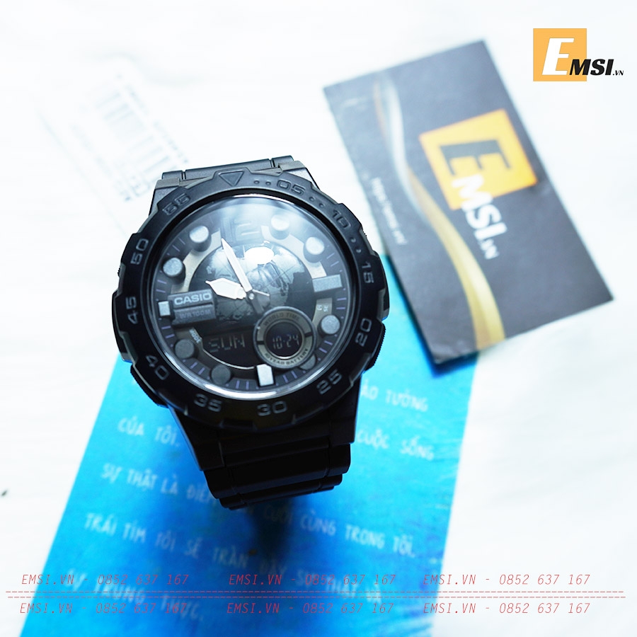 Casio AEQ-100W-1B - Đồng Hồ Nam - Điện Tử - Kính Nhựa - Size Mặt 47.5mm - Bảo Hành 5 Năm - Chính Hãng - Emsi.vn
