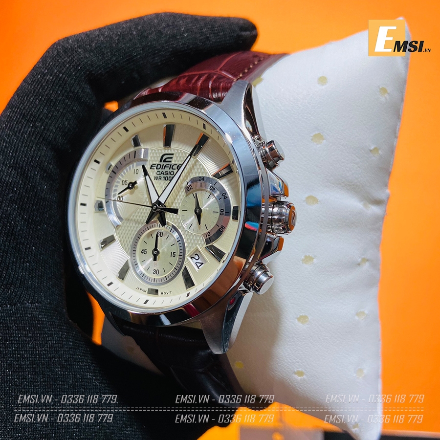 Đồng Hồ Nam Casio Edifice EFV-580L-7AV Dây Da Màu Nâu - Mặt Màu Trắng