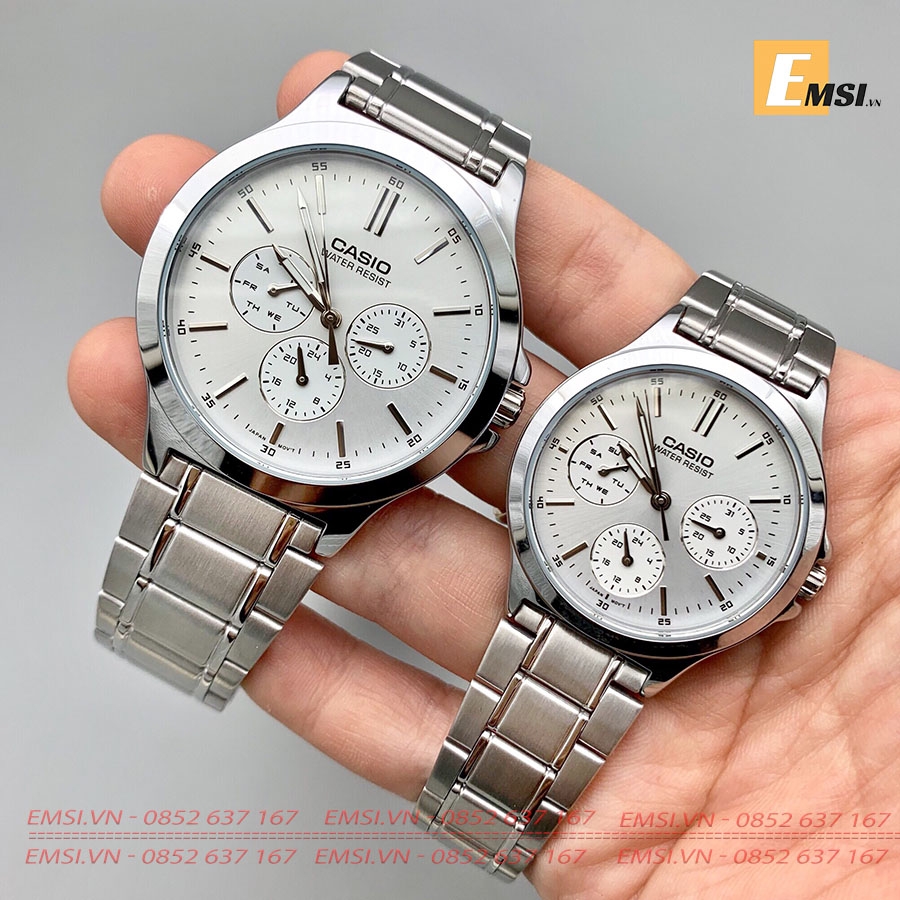 Đồng hồ cặp đôi Casio MTP-V300D-7A & LTP-V300D-7A Dây kim loại - Mặt trắng - Chống nước