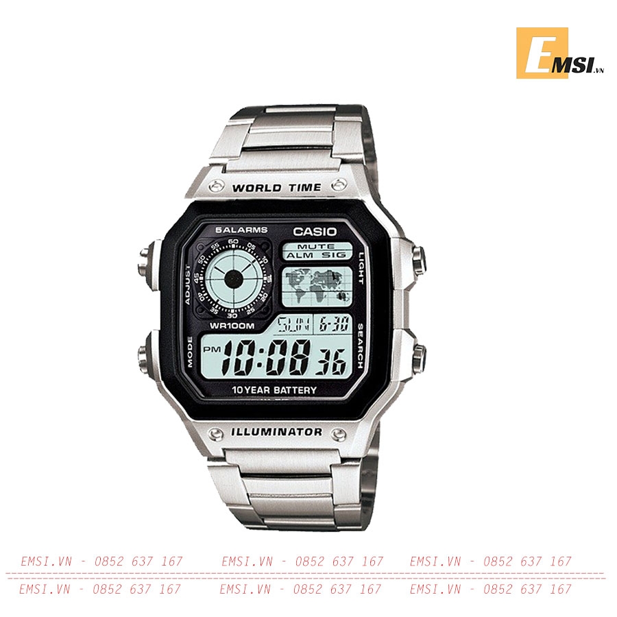 Đồng Hồ nam Casio AE-1200WHD-1AVDF Dây Kim Loại - Pin mạnh mẽ - Chống Nước 3atm. Trẻ trung năng động