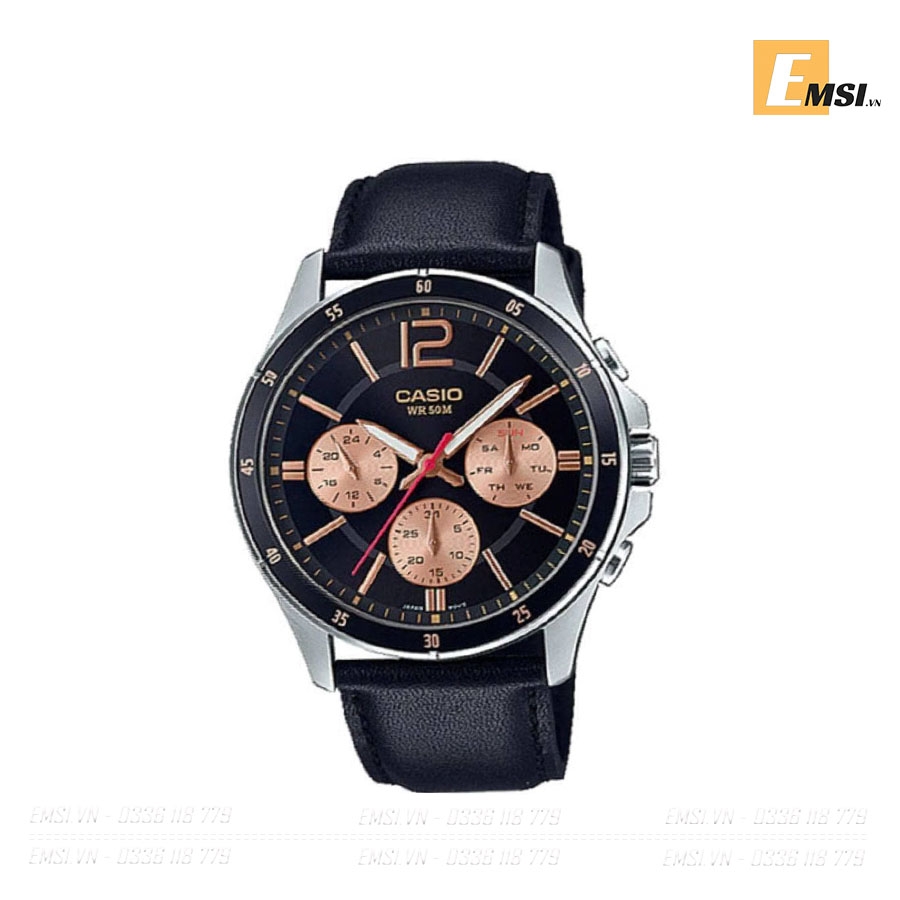 Đồng Hồ Casio Nam MTP-1374L-1A2V Dây Da Màu Đen