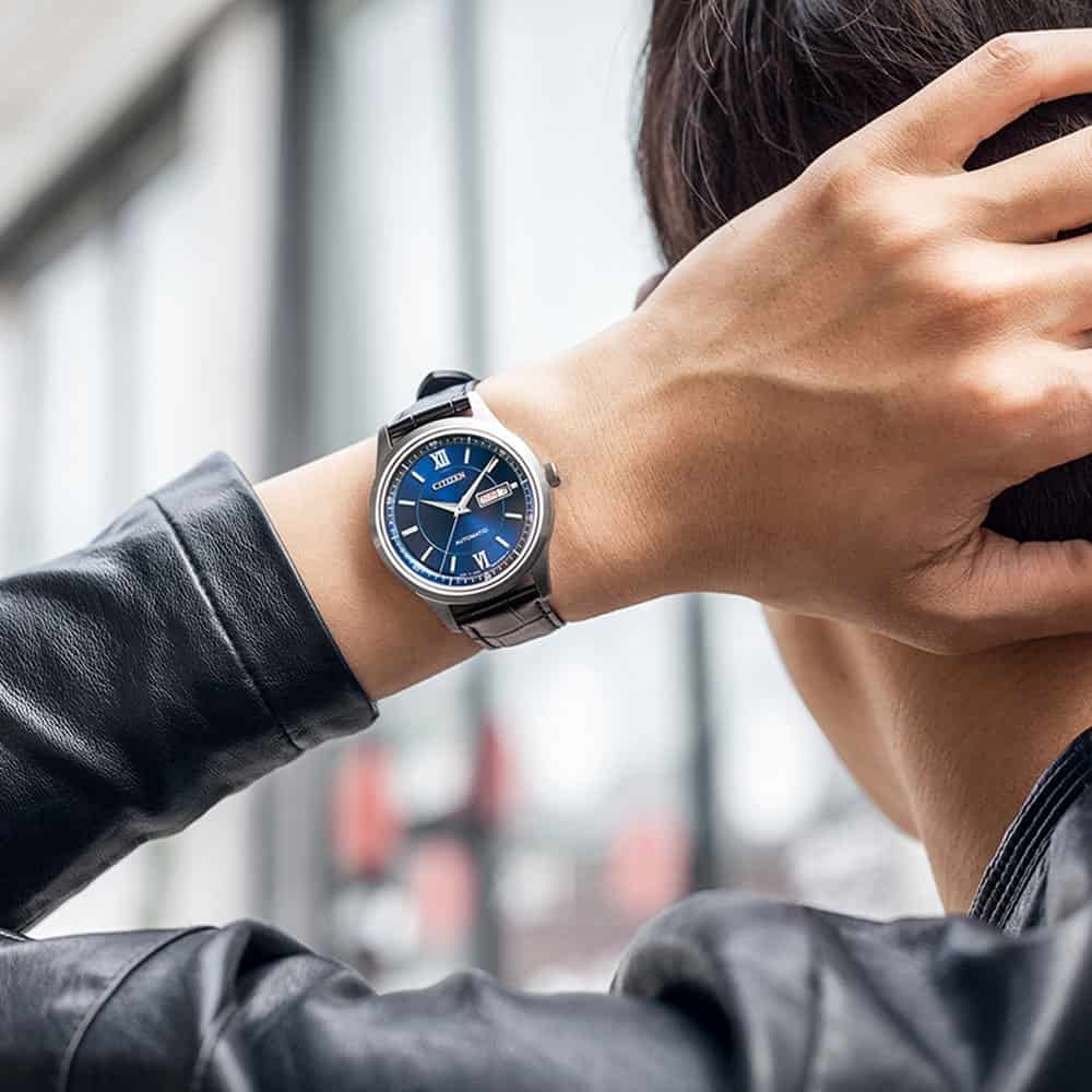 Citizen Automatic Đồng hồ nam dây da chính hãng  NY4050-03L  - Mặt Xanh (Sapphire)