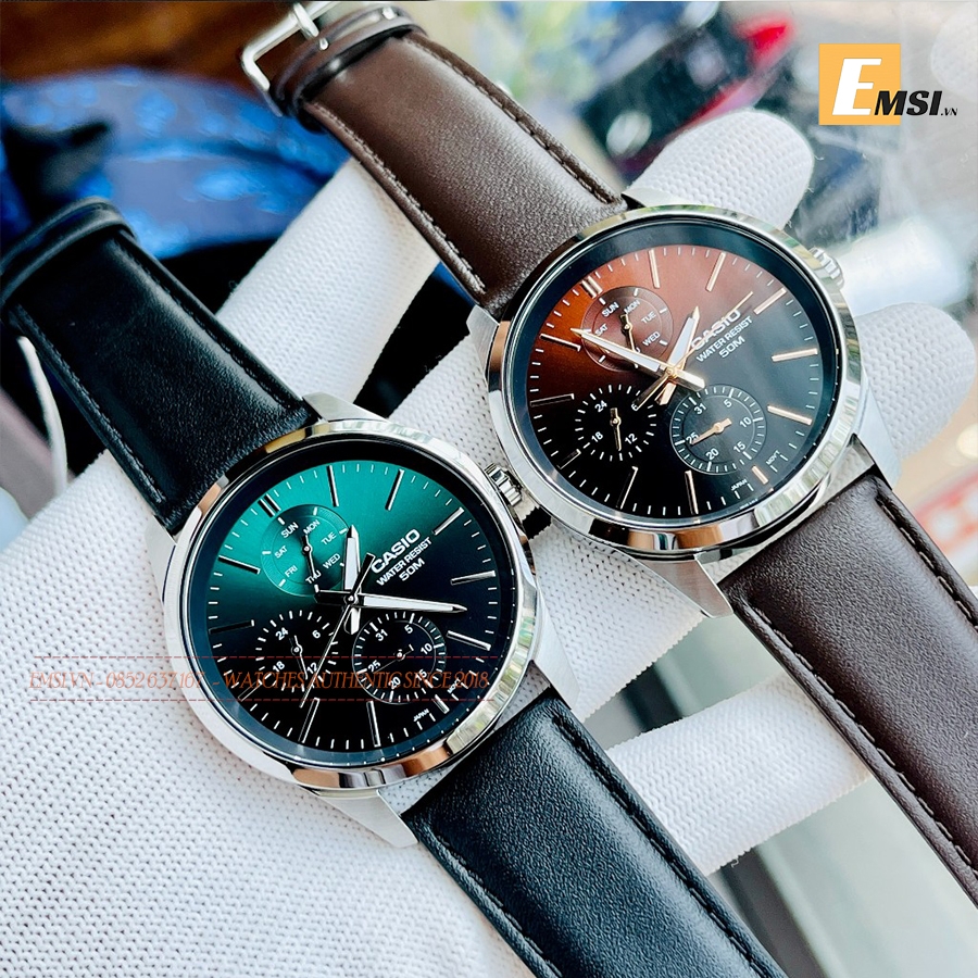 MTP-E330L-3AV | Đồng Hồ Casio Nam | 6 Kim | Dây Da | Chống Nước WR50M
