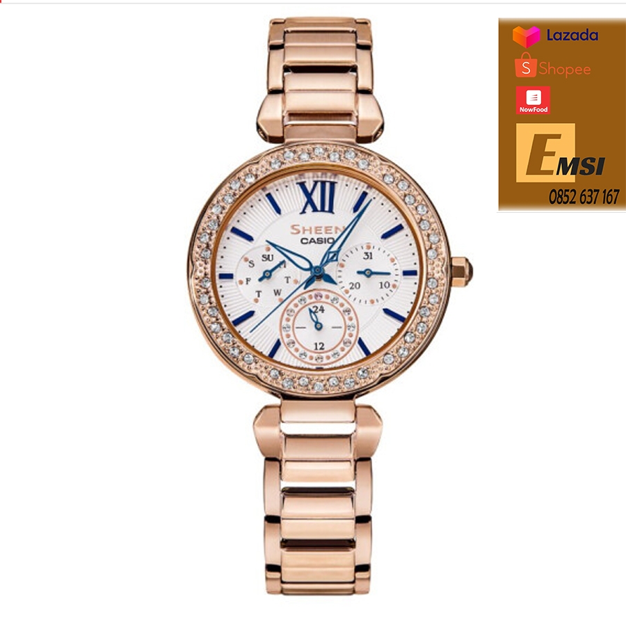 Đồng Hồ Casio Nữ Sheen SHE-3061PG-7BVDF Dây Kim Loại - Dây Kim Loại Mạ Vàng Hồng