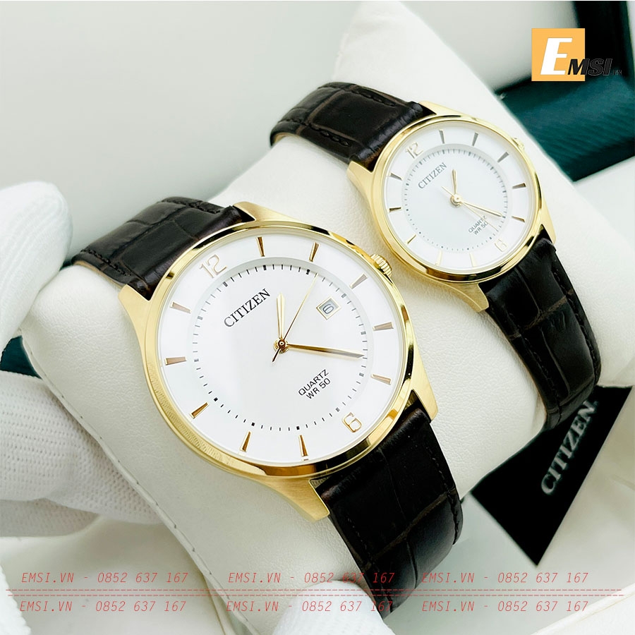Đồng Hồ Cặp Nam Nữ Citizen BD0043-08B và ER0203-00B Chính Hãng Dây Da Cao Cấp