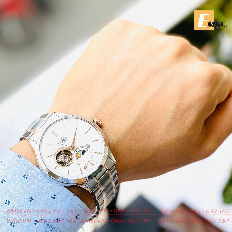 Đồng Hồ Cặp Orient Sun & Moon RA-AS0101S10B ( Nam ) / RA- KB0001S10B ( Nữ ) Automatic  Dây Sắt Demi Rose -Emsi.vn