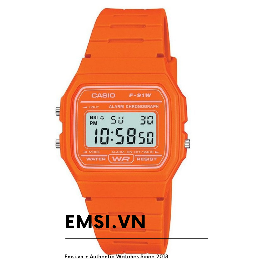 Đồng Hồ Casio 35mm Nam - Nữ F-91WC-4A2 - Casio Digital Orange Resin Band Watch F91WC-4A2