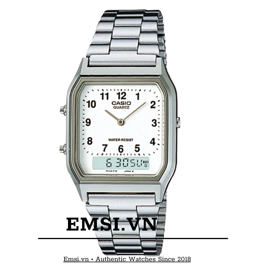 Đồng hồ Unisex Casio Vintage AQ-230A-7BMQ dây kim loại - Emsi.vn