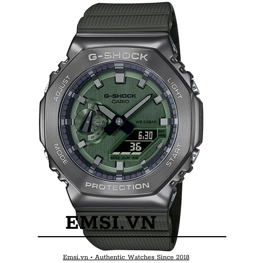 GM-2100B-3A | Đồng Hồ Casio | G-Shock | Nam | Dây Nhựa | Vỏ Thép | WR20BAR - Emsi.vn