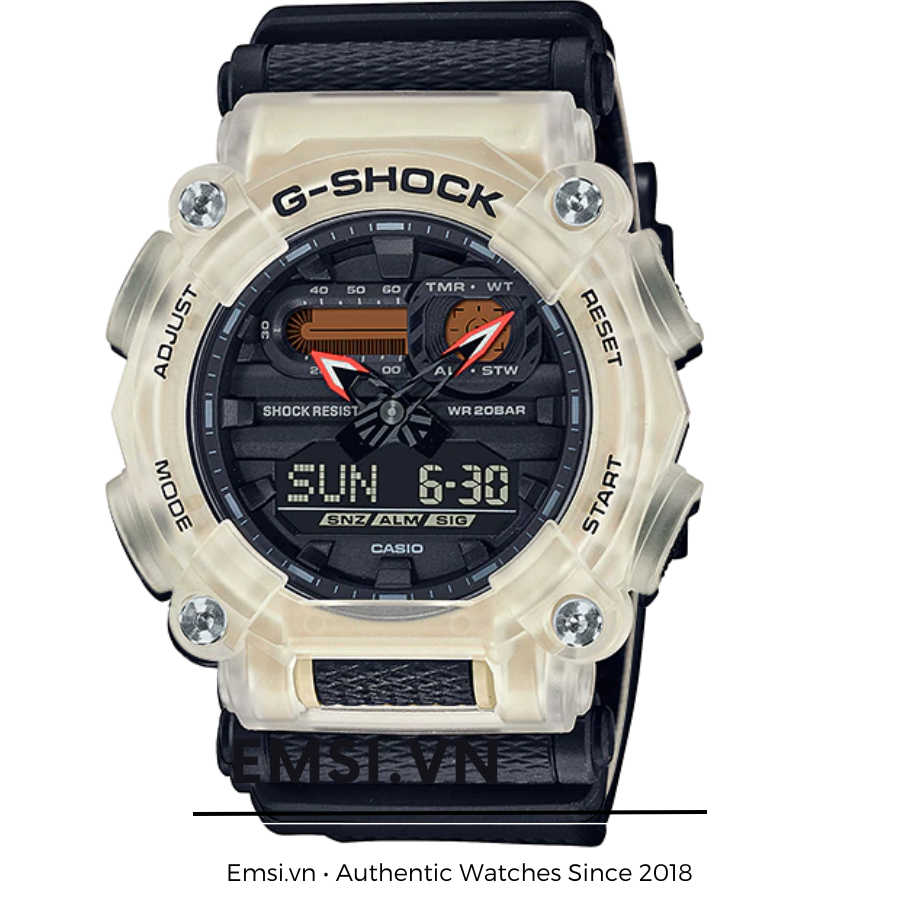 GA-900TS-4 | Đồng Hồ Casio | G-Shock | Nam | Dây Vải | Vỏ Trong Suốt | Chống Nước WR20BAR - Emsi.vn