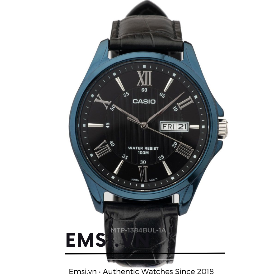 Casio MTP-1384BUL-1A - Đồng Hồ Nam - Kính Khoáng - Dây Da thật - Emsi.vn