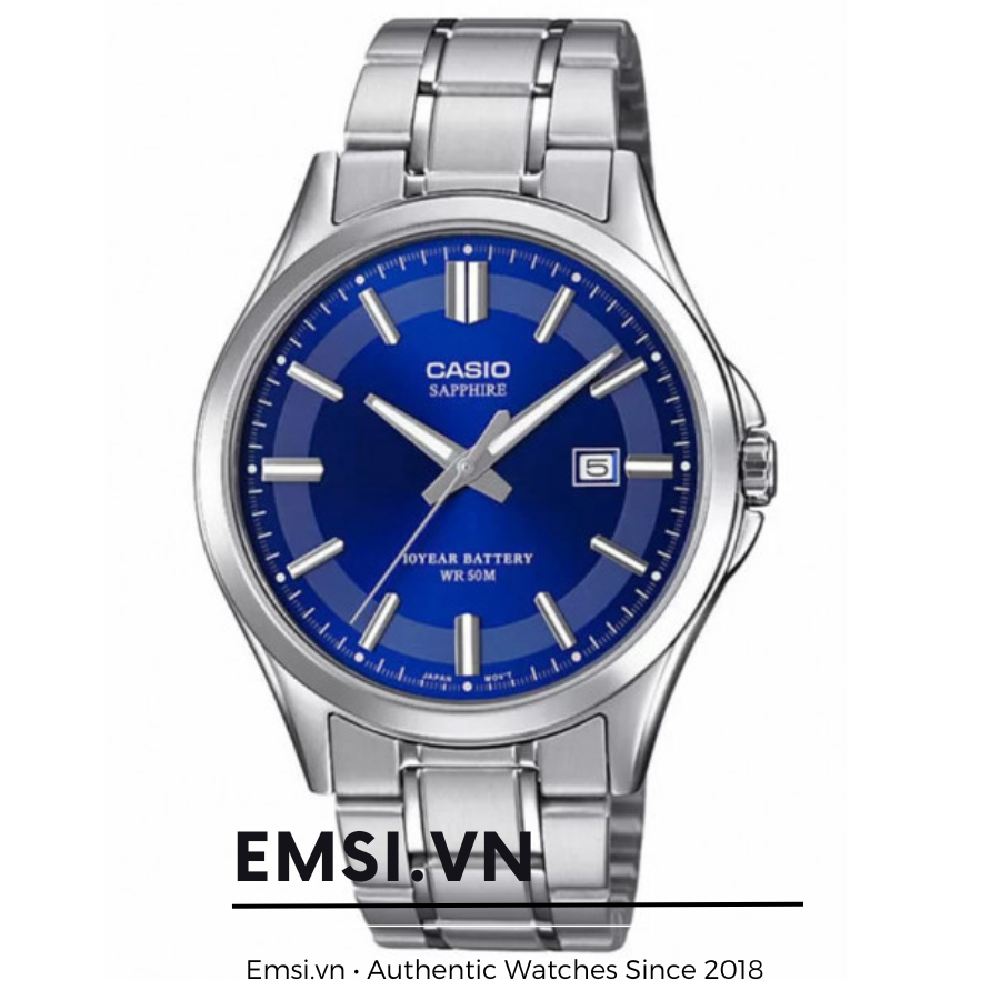 Đồng Hồ Casio Nam MTS-100D-2AVDF Dây Kim Loại - Nền Mặt Xanh - Kính Saphia - Tuổi Thọ Pin 10 Năm - Emsi.vn