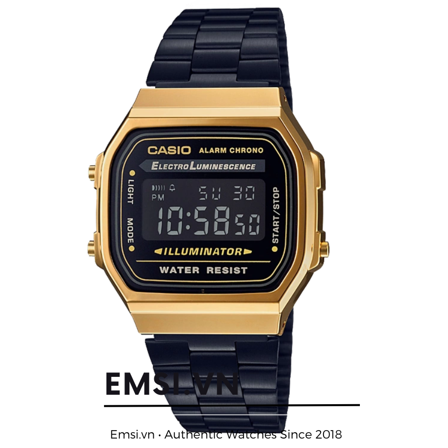 Đồng hồ Casio Nam A168WEGB-1B -  Nam - Kính Nhựa - Dây Thép - Emsi.vn