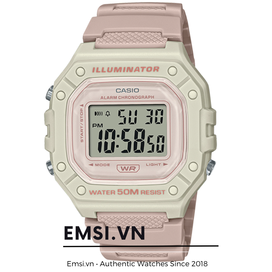 W-218HC-4A2 | Đồng Hồ Casio | Dây Nhựa | Mặt Vuông | Chống Nước WR50M