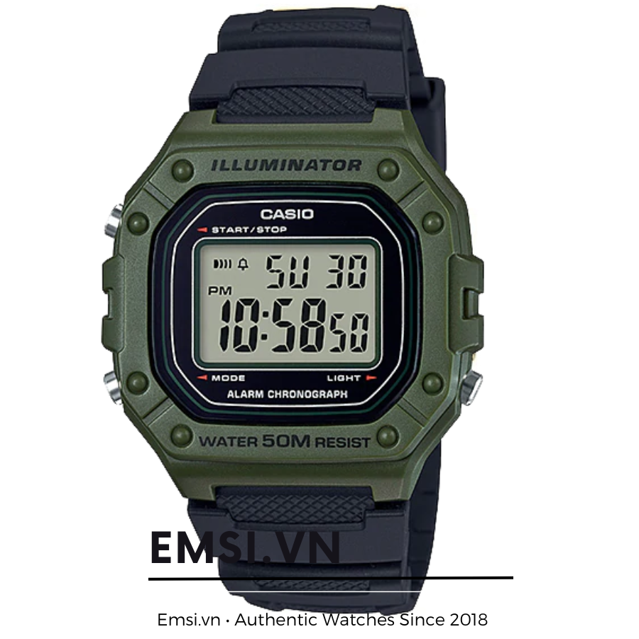Casio W-218H-3A - Kính nhựa - Đồng hồ nam - Điện tử - Size mặt 43mm EMSI.VN