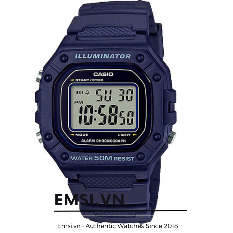 Casio W-218H-2A - Đồng Hồ Nam - Điện Tử - Kính Nhựa - Size Mặt 43mm EMSI.VN