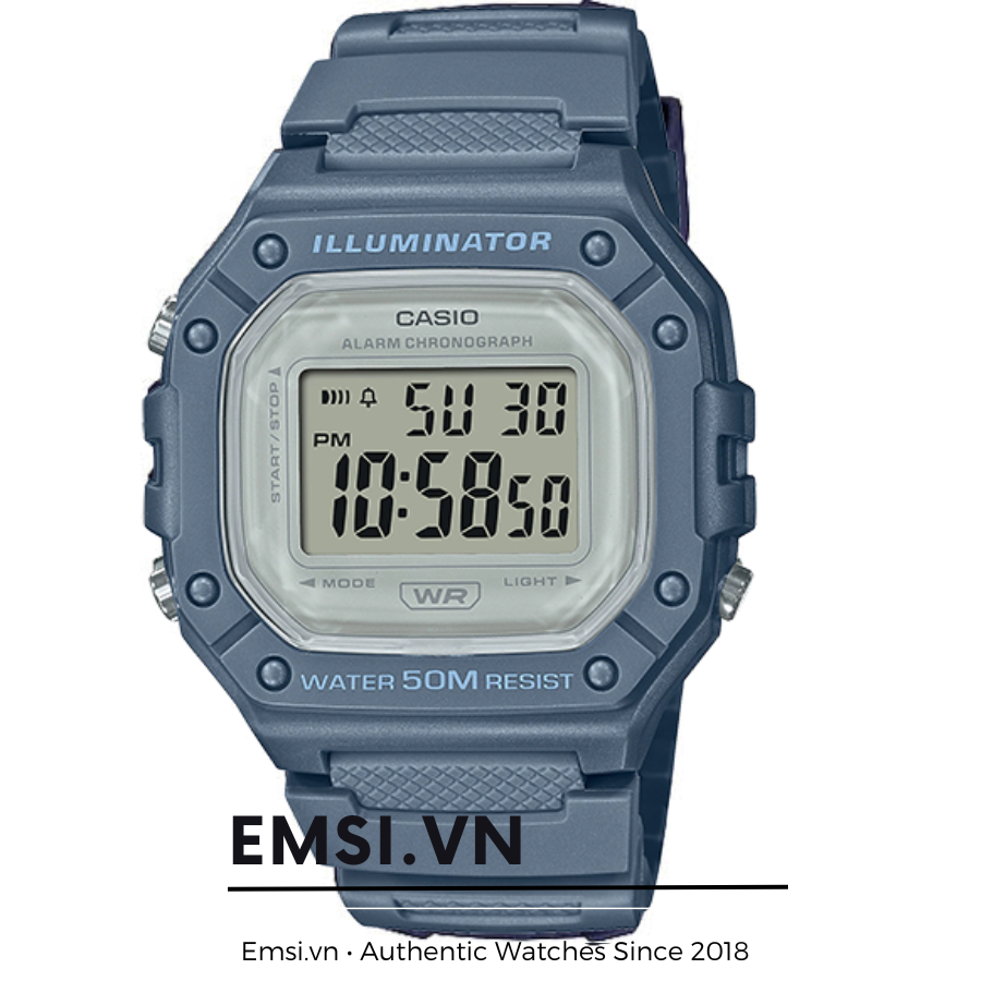Casio W-218HC-2AVDF - Đồng hồ nam - Kính nhựa - Pin / Quartz - Size mặt 44mm - Bảo Hành 5 Năm - Chính Hãng - Emsi.vn