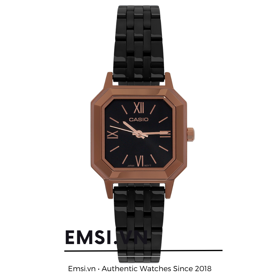 Đồng hồ Casio LTP-E169RB-1BDF - Nữ - Hàng chính hãng - Dây Kim Loại Mạ Ion Đen - Vỏ Mạ Ion Màu Vàng Hồng